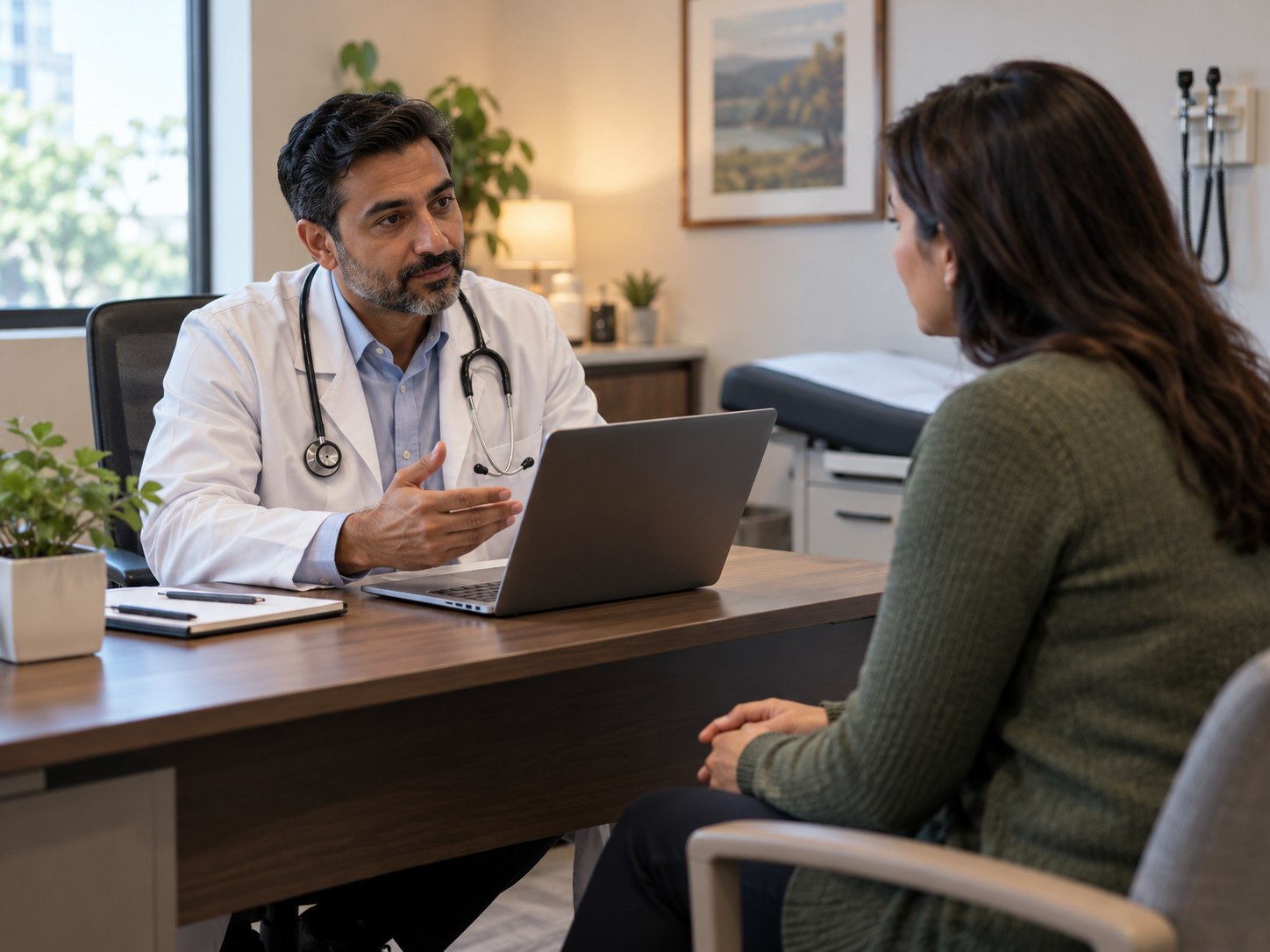 Doctor and patient discussing an authorized clinic connection