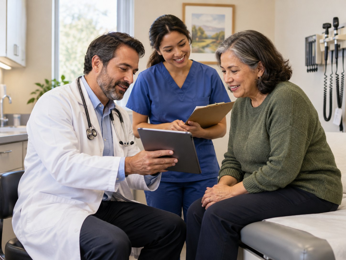 Doctor, nurse and patient in a small clinic consultation
