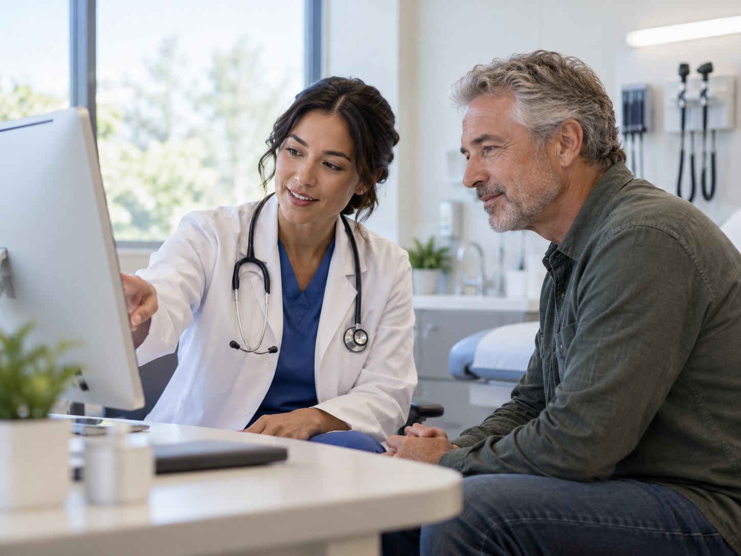 Doctor and patient reviewing information together